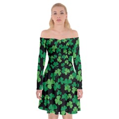 St  Patricks Day Clover Pattern Off Shoulder Skater Dress by Valentinaart