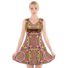 Jungle Flowers In Paradise  Lovely Chic Colors V-neck Sleeveless Skater Dress by pepitasart