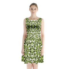 Stylized Nature Print Pattern Sleeveless Waist Tie Chiffon Dress by dflcprints