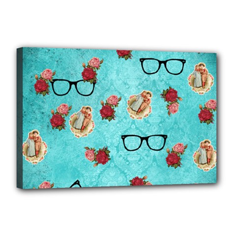 Vintage Glasses Blue Canvas 18  X 12  by snowwhitegirl