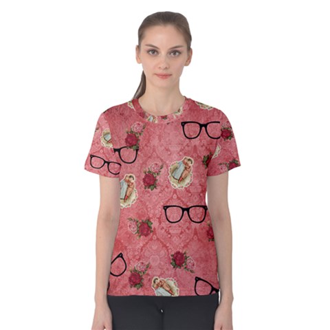 Vintage Glasses Rose Women s Cotton Tee by snowwhitegirl