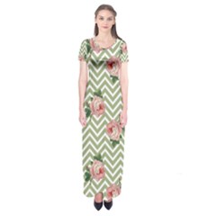 Green Chevron Rose Short Sleeve Maxi Dress by snowwhitegirl