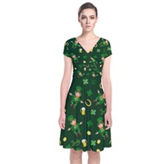 St Patricks Day Pattern Short Sleeve Front Wrap Dress by Valentinaart