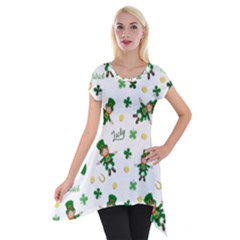 St Patricks Day Pattern Short Sleeve Side Drop Tunic by Valentinaart