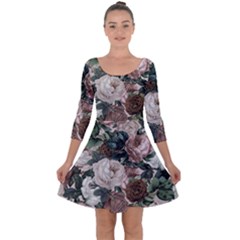 Rose Bushes Brown Quarter Sleeve Skater Dress by snowwhitegirl