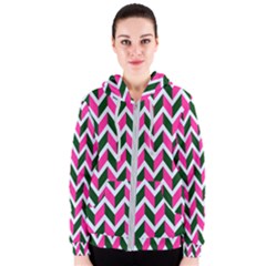 Chevron Pink Green Retro Women s Zipper Hoodie by snowwhitegirl