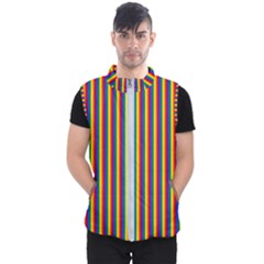 Vertical Gay Pride Rainbow Flag Pin Stripes Men s Puffer Vest by PodArtist