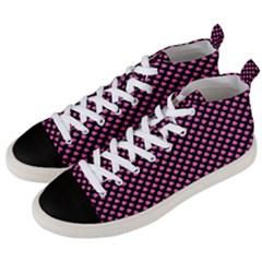 Small Hot Pink Irish Shamrock Clover On Black Men s Mid-top Canvas Sneakers by PodArtist