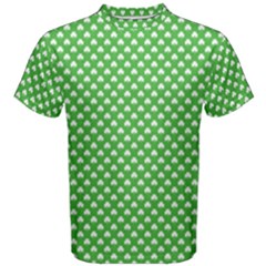 White Heart-shaped Clover On Green St  Patrick s Day Men s Cotton Tee by PodArtist