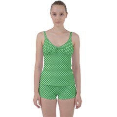 White Heart-shaped Clover On Green St  Patrick s Day Tie Front Two Piece Tankini by PodArtist