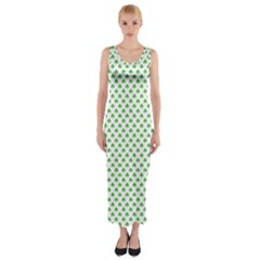 Green Heart-shaped Clover On White St  Patrick s Day Fitted Maxi Dress by PodArtist