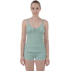 Shamrock 2-tone Green On White St Patrick’s Day Clover Tie Front Two Piece Tankini by PodArtist