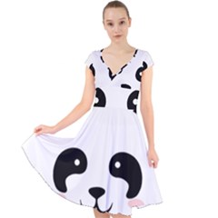 Panda  Cap Sleeve Front Wrap Midi Dress by Valentinaart