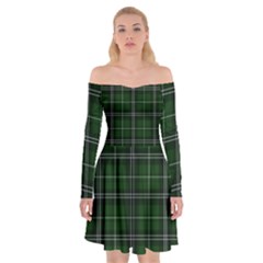 Green Plaid Pattern Off Shoulder Skater Dress by Valentinaart