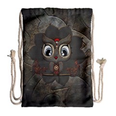 Wonderful Cute  Steampunk Owl Drawstring Bag (large) by FantasyWorld7