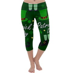 St Patricks Leprechaun Capri Yoga Leggings by Valentinaart