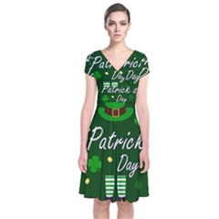 St Patricks Leprechaun Short Sleeve Front Wrap Dress by Valentinaart