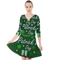 St Patricks Leprechaun Quarter Sleeve Front Wrap Dress by Valentinaart