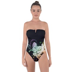 Wonderful Unicorn With Flowers Tie Back One Piece Swimsuit by FantasyWorld7