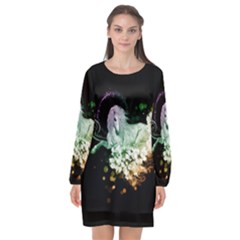 Wonderful Unicorn With Flowers Long Sleeve Chiffon Shift Dress  by FantasyWorld7