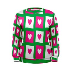 Pink Hearts Valentine Love Checks Women s Sweatshirt by Nexatart