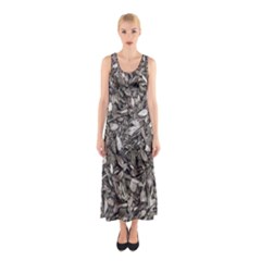 Black And White Leaves Pattern Sleeveless Maxi Dress by dflcprints