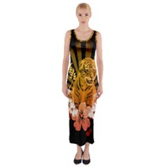 Cute Little Tiger With Flowers Fitted Maxi Dress by FantasyWorld7