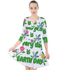 Earth Day Quarter Sleeve Front Wrap Dress by Valentinaart