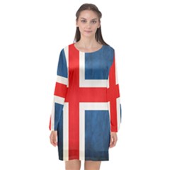 Iceland Flag Long Sleeve Chiffon Shift Dress  by Valentinaart