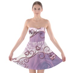 Wonderful Soft Violet Roses With Hearts Strapless Bra Top Dress by FantasyWorld7