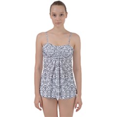 Black And White Ethnic Geometric Pattern Babydoll Tankini Set by dflcprints