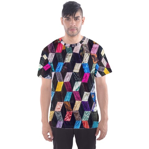 Abstract Multicolor Cubes 3d Quilt Fabric Men s Sports Mesh Tee by Sapixe