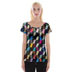 Abstract Multicolor Cubes 3d Quilt Fabric Cap Sleeve Tops by Sapixe