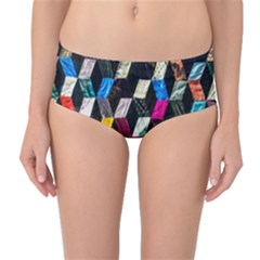 Abstract Multicolor Cubes 3d Quilt Fabric Mid-waist Bikini Bottoms by Sapixe