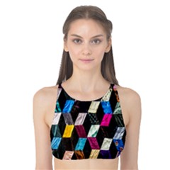 Abstract Multicolor Cubes 3d Quilt Fabric Tank Bikini Top by Sapixe