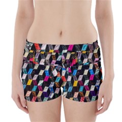 Abstract Multicolor Cubes 3d Quilt Fabric Boyleg Bikini Wrap Bottoms by Sapixe