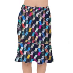 Abstract Multicolor Cubes 3d Quilt Fabric Mermaid Skirt by Sapixe