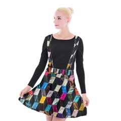 Abstract Multicolor Cubes 3d Quilt Fabric Suspender Skater Skirt by Sapixe