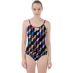 Abstract Multicolor Cubes 3d Quilt Fabric Cut Out Top Tankini Set by Sapixe