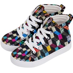 Abstract Multicolor Cubes 3d Quilt Fabric Kid s Hi-top Skate Sneakers by Sapixe