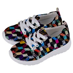 Abstract Multicolor Cubes 3d Quilt Fabric Kids  Lightweight Sports Shoes by Sapixe