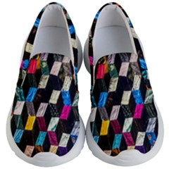 Abstract Multicolor Cubes 3d Quilt Fabric Kid s Lightweight Slip Ons by Sapixe