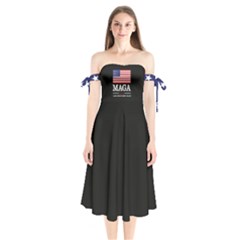 Maga Make America Great Again With Us Flag On Black Shoulder Tie Bardot Midi Dress by snek