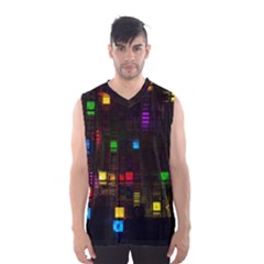 Abstract 3d Cg Digital Art Colors Cubes Square Shapes Pattern Dark Men s Basketball Tank Top by Sapixe