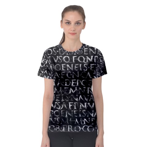 Antique Roman Typographic Pattern Women s Sport Mesh Tee by dflcprints