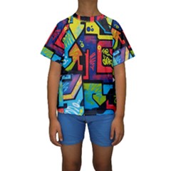 Urban Graffiti Movie Theme Productor Colorful Abstract Arrows Kids  Short Sleeve Swimwear by genx