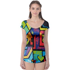 Urban Graffiti Movie Theme Productor Colorful Abstract Arrows Boyleg Leotard  by genx