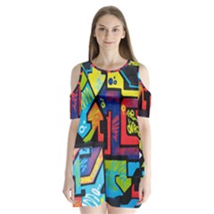 Urban Graffiti Movie Theme Productor Colorful Abstract Arrows Shoulder Cutout Velvet One Piece by genx