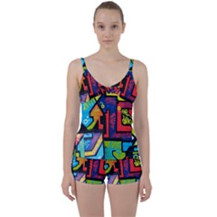 Urban Graffiti Movie Theme Productor Colorful Abstract Arrows Tie Front Two Piece Tankini by genx