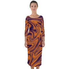 Orange And Purple Liquid Quarter Sleeve Midi Bodycon Dress by berwies